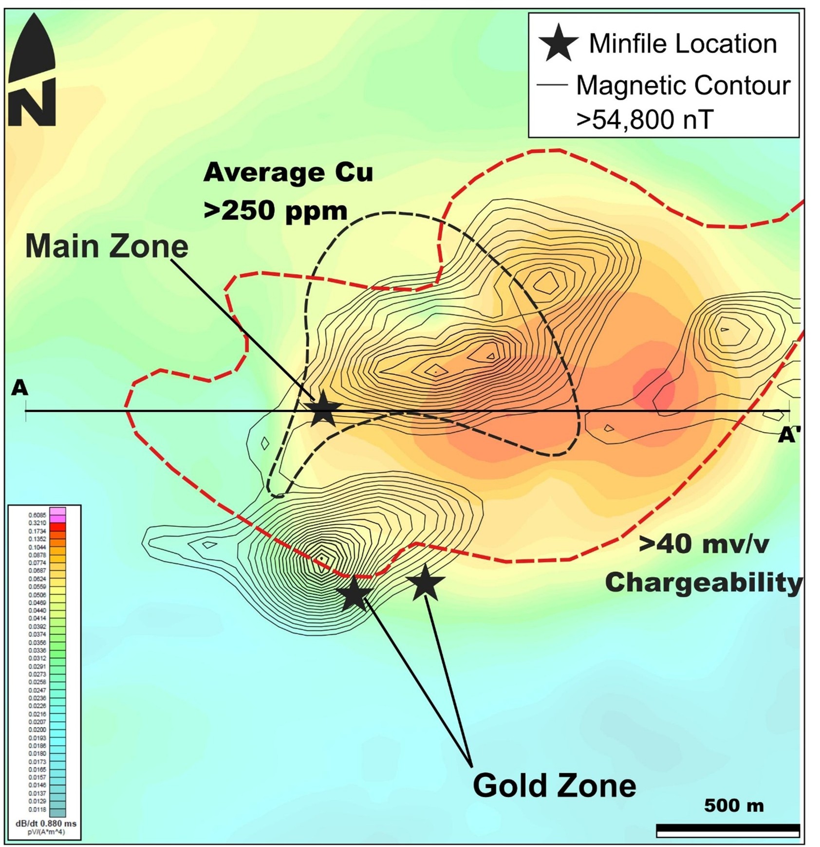 Figure 2: Simplified geophysical compilation illustrating the principal target region at Cibola
